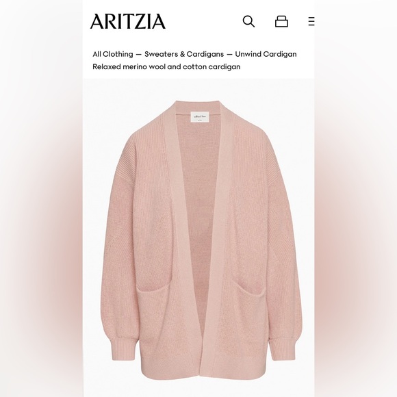 Aritzia Sz S Merino Wool Unwind Cardigan Relaxed Wilfred Free Sz Small Soft Pink - Picture 7 of 13